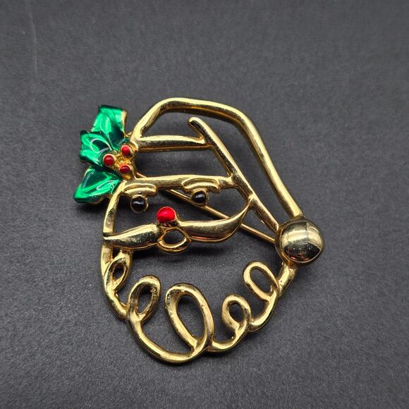 AAi Santa Brooch Gold Tone Enamel Christmas Holiday Costume Jewelry - Picture 6 of 7